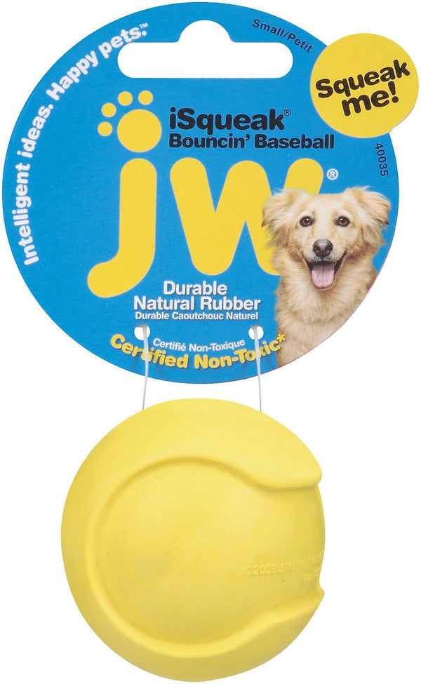JW Pet iSqueak Bouncin' Baseball Dog Toy, Color Varies
