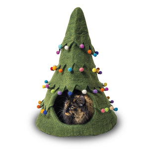 Dharma Dog Karma Cat Lit pour animaux Grotte sapin de Noël en laine, Vert