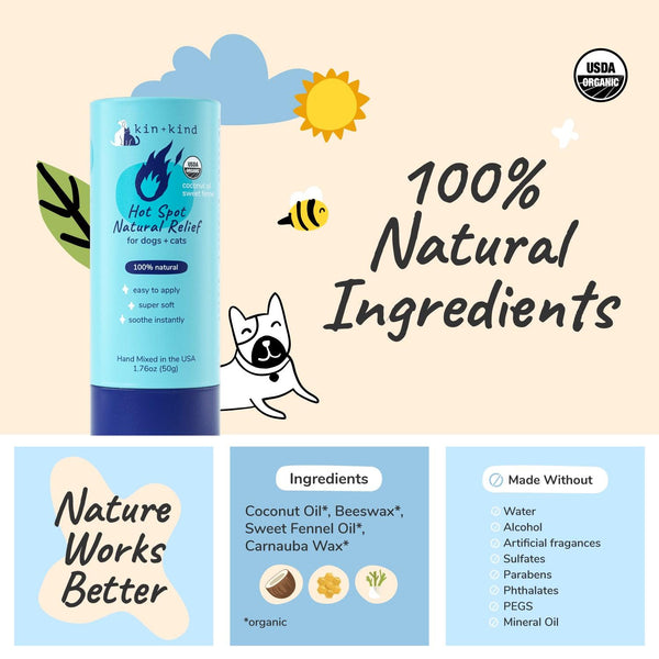 kin+kind Organic Hot Spot Natural Relief Stick for Dogs & Cats
