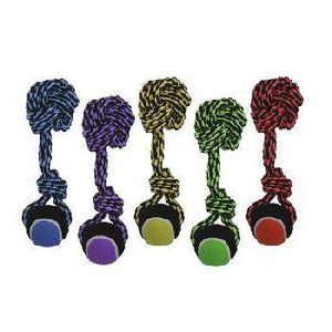 Multipet Nuts for Knots Rope Ball Knot with Tennis Ball Dog Toy, Color Varies