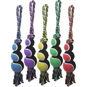 Multipet Nuts for Knots 2-Knot Rope with 3 Tennis Balls Dog Toy, Color Varies