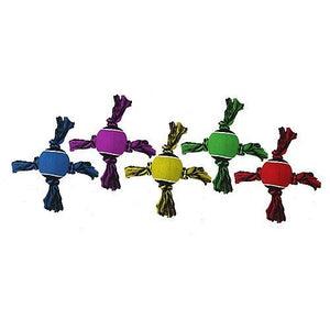 Multipet Nuts for Knots 4-Knot X Rope with Tennis Ball Dog Toy, Color Varies