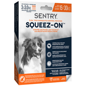 Sentry Squeez-On Contrôle des puces, tiques et moustiques pour chiens.