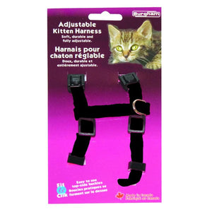 Burgham Adjustable Kitten Cat Harness, Black, 3/8-in x 9-15-in