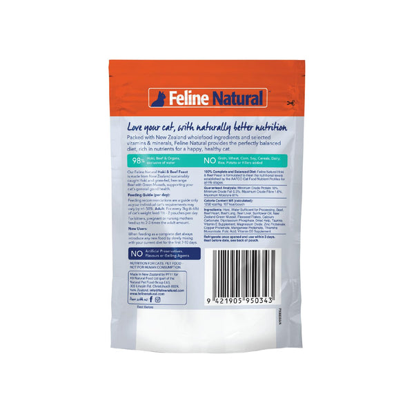 Feline Natural Sachet de nourriture humide pour chat Hoki et Bœuf