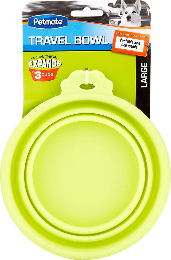 Petmate Silicone Round Collapsible Travel Pet Bowl, Go Go Green