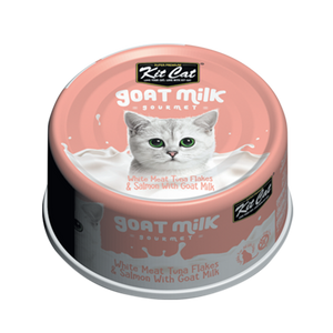 Kit Cat Goat Milk Gourmet White Meat Tuna Flakes & Salmon with Goat Milk Wet Cat Food Can