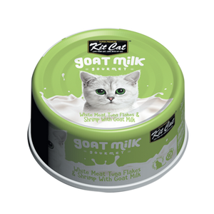 Kit Cat Goat Milk Gourmet White Meat Tuna Flakes & Shrimp with Goat Milk Wet Cat Food Can