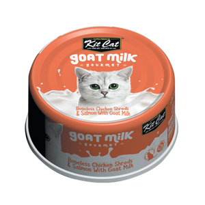 Kit Cat Goat Milk Gourmet Boneless Chicken Shreds & Salmon with Goat Milk Wet Cat Food Can