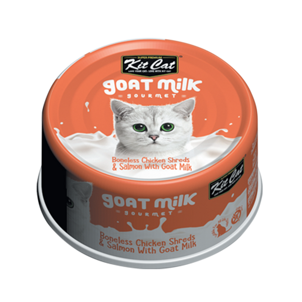 Kit Cat Goat Milk Gourmet Boneless Chicken Shreds & Salmon with Goat Milk Wet Cat Food Can