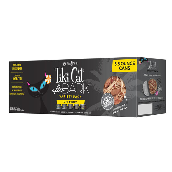 Tiki Cat After Dark Variety Pack Nourriture pour chat en conserve, 5,5 oz, paquet de 8