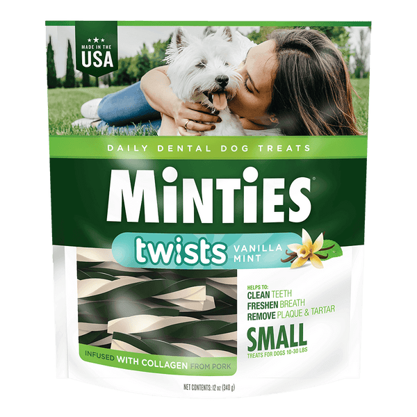 VetlQ Minties Twists Dental Bone Chews Dog Treats, Small 10-30-lb