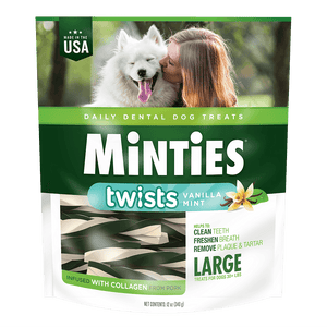 VetlQ Minties Twists Dental Bone Chews Dog Treats, Large Over-30-lb