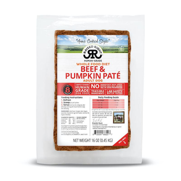 Raised Right Beef & Pumpkin Pate Frozen Dog Food