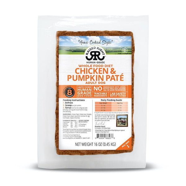 Raised Right Chicken & Pumpkin Pate Frozen Dog Food