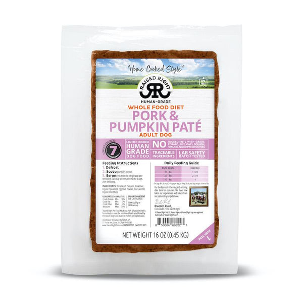 Raised Right Pork & Pumpkin Pate Frozen Dog Food