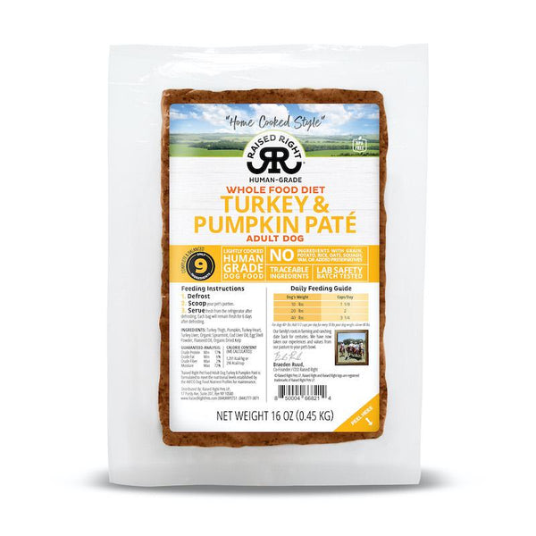 Raised Right Turkey & Pumpkin Pate Frozen Dog Food
