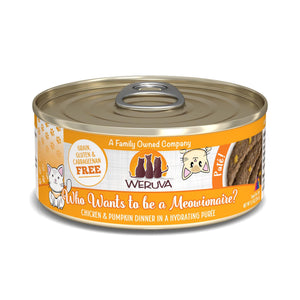 Weruva Pâté pour chat Who Wants to be a Meowionaire? Dîner poulet et citrouille en purée hydratante Boîte de nourriture humide pour chats