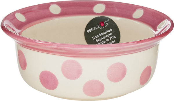 PetRageous Designs Polka Paws Deep Pet Bowl, Pink, 2-cups