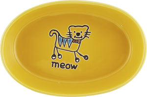PetRageous Designs Silly Kitty Oval Cat Dish, Yellow, 2-cup