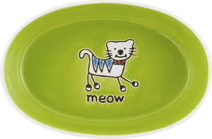 PetRageous Designs Silly Kitty Oval Cat Dish, Lime Green, 2-cup