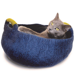 Dharma Dog Karma Cat Panier en laine avec poignée pour animaux, Bleu marine.