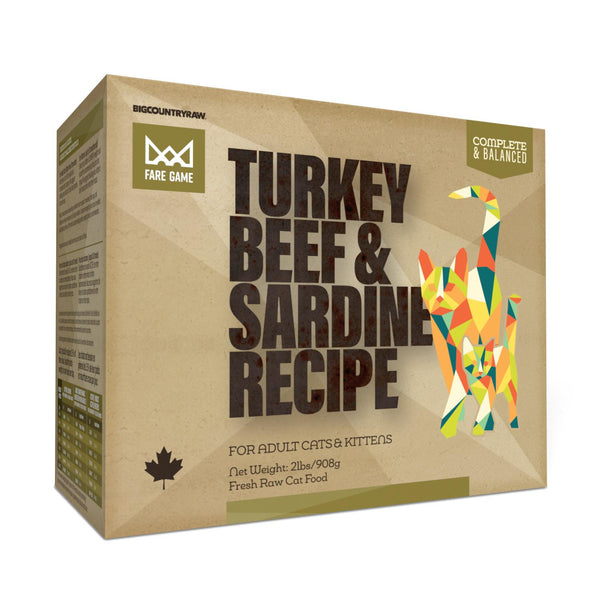 Big Country Raw Fare Game Turquie et sardines avec boeuf Raw Frozen Cat Food