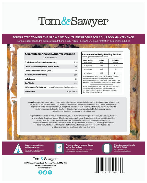Tom&Sawyer Nourriture congelée pour chien Venaison au romarin