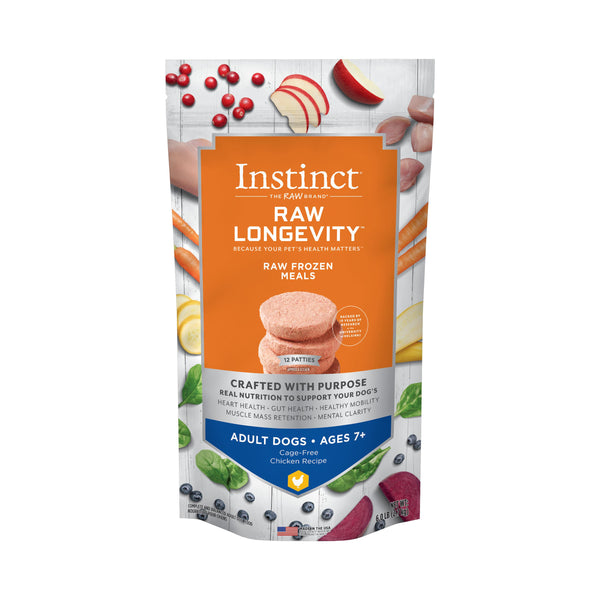Instinct Raw Longevity Patties Cage-Free Chicken Age 7+ Frozen Dog Food