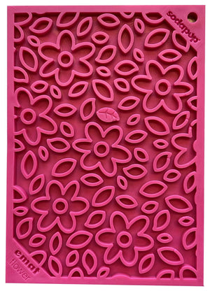 SodaPup Tapis à lécher d'enrichissement motif Flower Power eMat distributeur lent de nourriture pour chiens, rose.