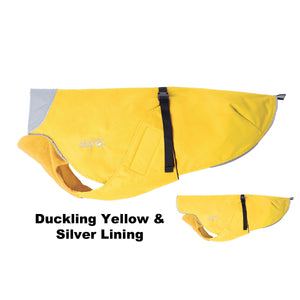 Chilly Dogs Harbour Slicker Dog Raincoat, Duckling Yellow/ Silver Lining