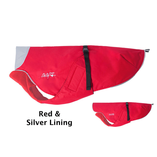 Chilly Dogs Harbour Slicker Dog Raincoat, Red/ Silver Lining