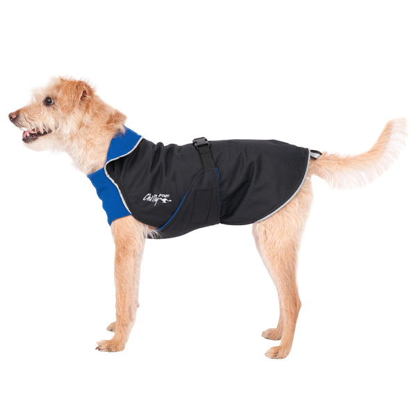 Chilly Dogs Alpine Blazer Dog Coat, Black/ Royal Blue Micro Fleece