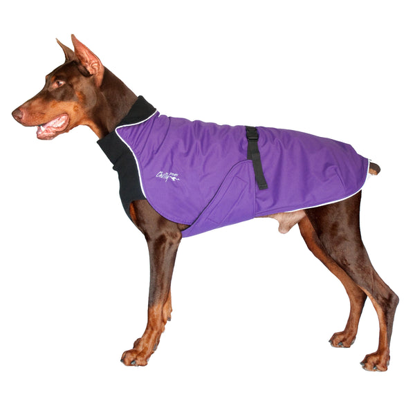 Chilly Dogs Alpine Blazer Dog Coat, Imperial Purple/ Black Micro Fleece