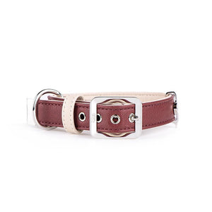 MyFamily Hermitage Genuine Leather Dog Collar, Bordeaux/Cream