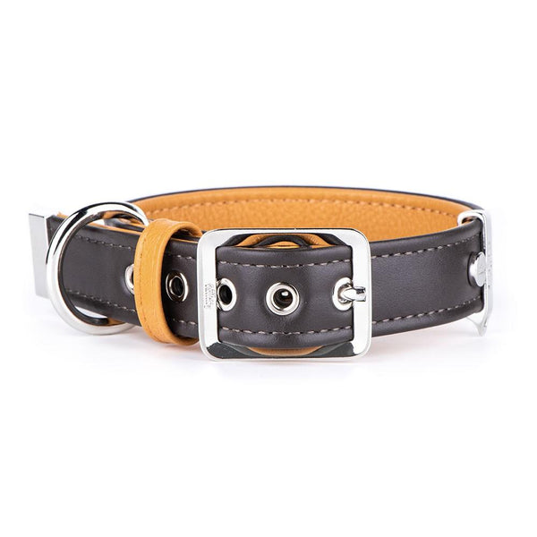 MyFamily Hermitage Genuine Leather Dog Collar, Brown/Ochre
