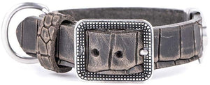 MyFamily Tucson Crocodile Texture Leather Dog Collar, Grey