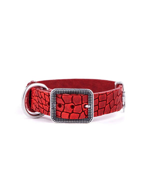 MyFamily Tucson Crocodile Texture Leather Dog Collar, Red