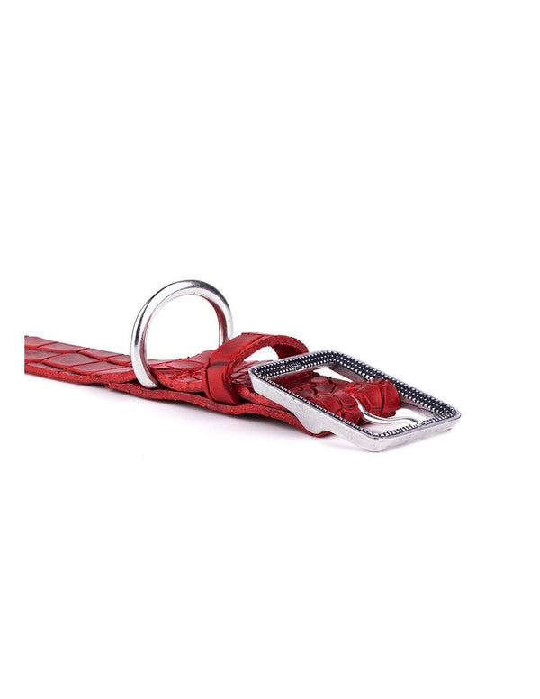 MyFamily Tucson Crocodile Texture Leather Dog Collar, Red