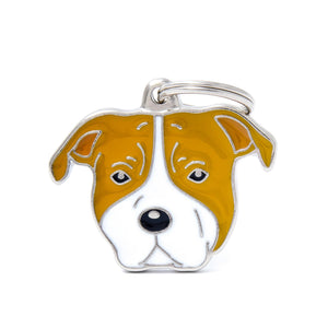 MyFamily Friends American Staffordshire Terrier Pet ID Tag, White/Brown, Medium