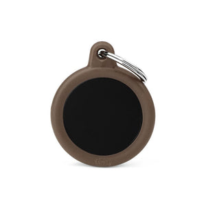 MyFamily Hushtag Circle Aluminum Rubber Pet ID Tag, Black/Brown, Medium