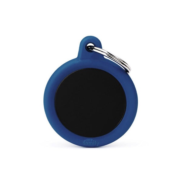 MyFamily Hushtag Circle Aluminum Rubber Pet ID Tag, Black/Dark Blue, Medium