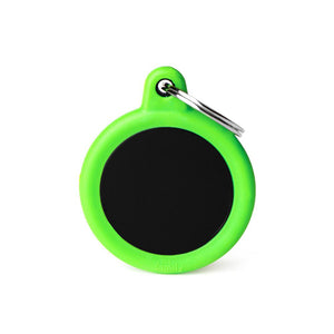 MyFamily Hushtag Circle Aluminum Rubber Pet ID Tag, Black/Green, Medium