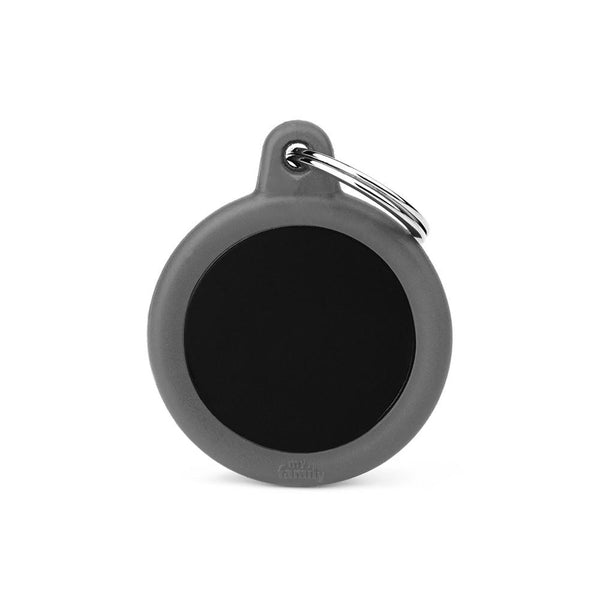 MyFamily Hushtag Circle Aluminum Rubber Pet ID Tag, Black/Grey, Medium