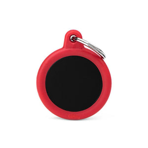 MyFamily Hushtag Circle Aluminum Rubber Pet ID Tag, Black/Red, Medium