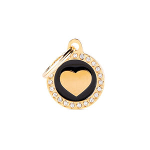 MyFamily Glam Gold Heart Médaille d'identification pour animaux de compagnie, noir