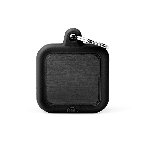 MyFamily Hushtag Square Aluminum Rubber Pet ID Tag, Black/Black, Medium