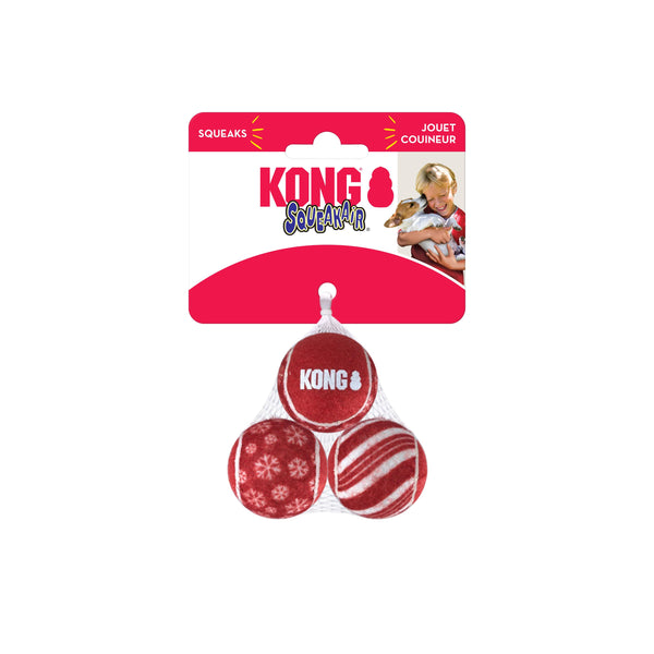 KONG Holiday SqueakAir Ball Dog Toy, Red/White