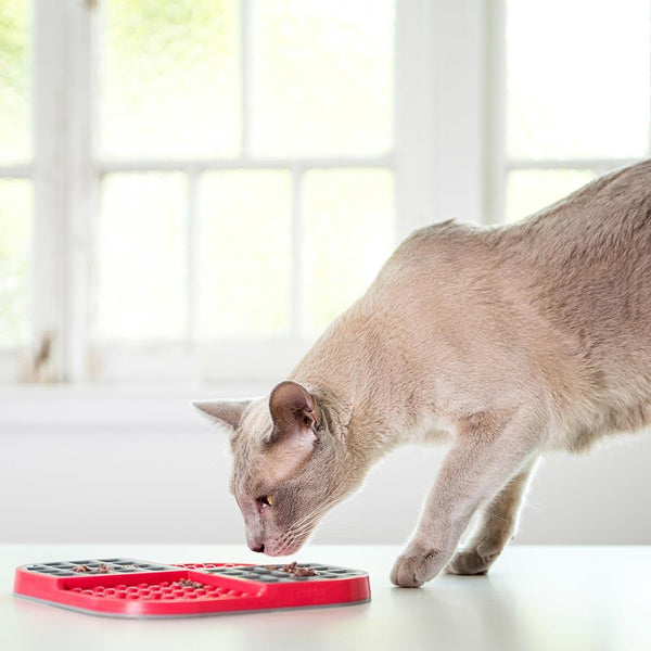 LickiMat Slomo Cat Slow Feeder Mat, Red, 8-in x 8-in