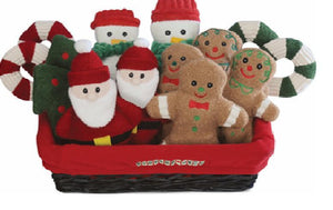 HuggleHounds Christmas Cookie Basket Dog Toy, Assorted